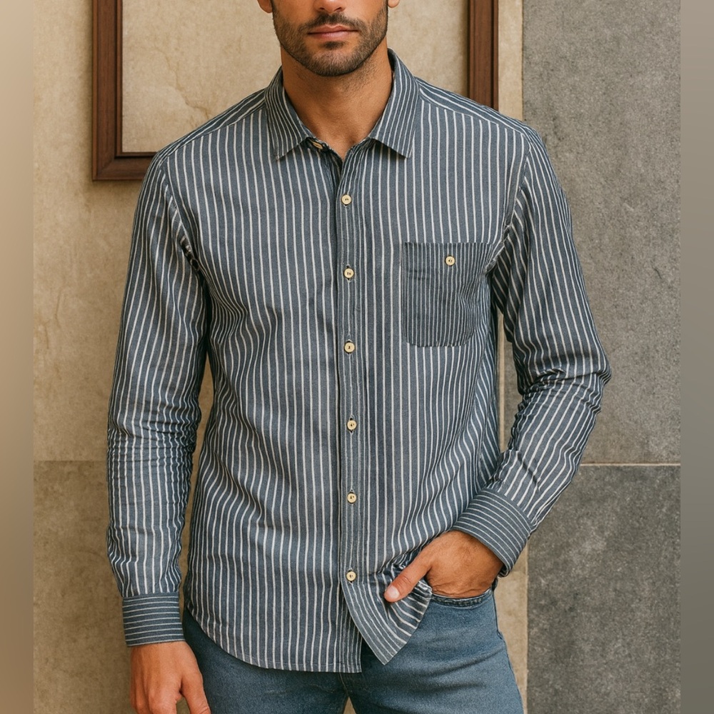 Tommy Bahama Button Down Island Modern Fit Convertible Long Sleeve Striped Large